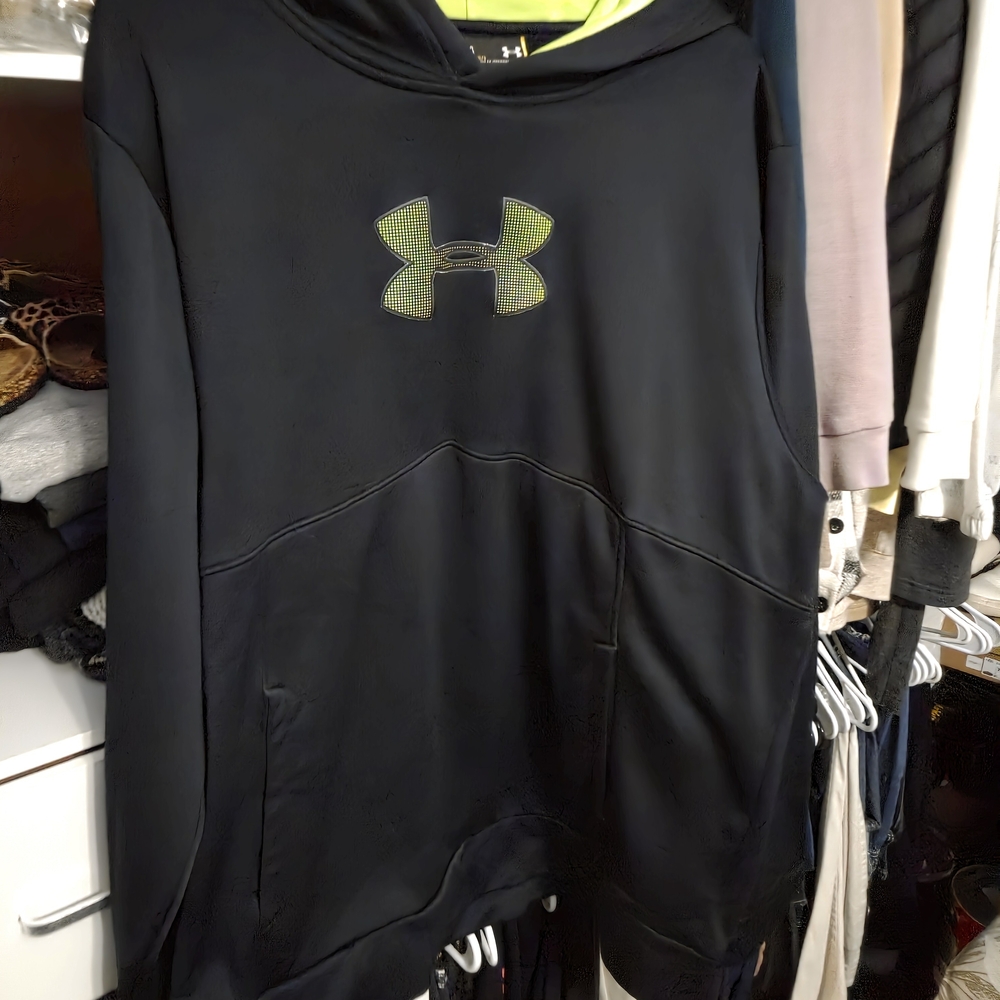 Under Armour Men’s Black Crewneck Hoodie with Neon Green Logo